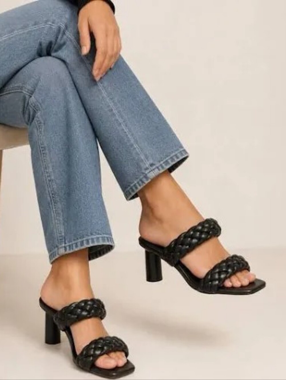 A New Day Braided Double Strap Block Heel Slide Sandals Black 9